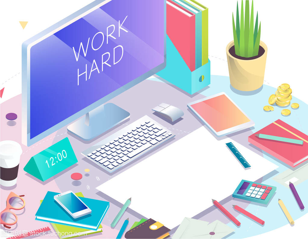 等距设计在计算机工作场所中的办公用品应用